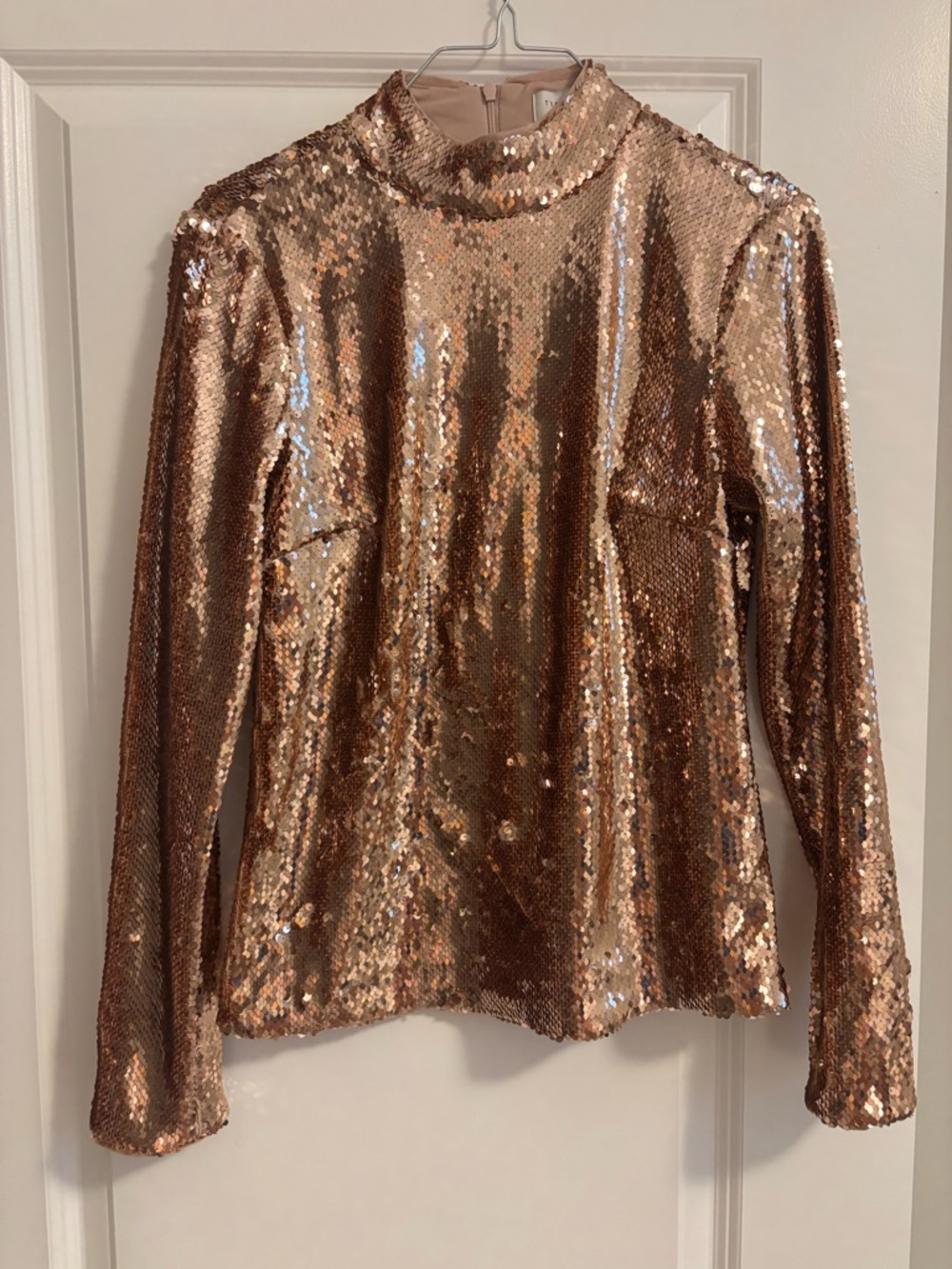 Ted Baker Rose Gold Sequin Mock-Neck Top